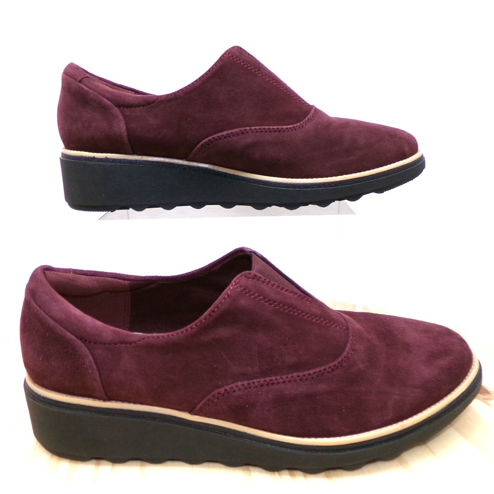 Collection by Clarks Sharon Sail Wedge Loafers Womens Burgandy Size 10 W Slip On